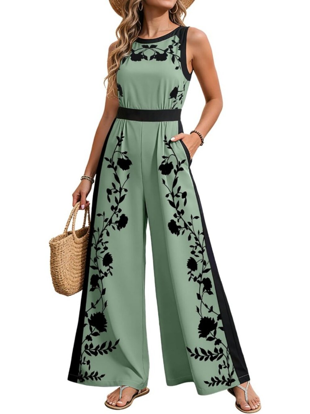 Floral Wide Leg Jumpsuit for Women | Casual Sleeveless One-Piece Outfit with